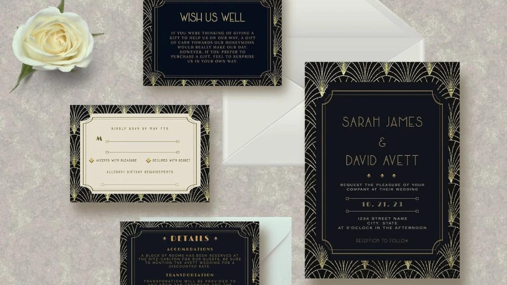 Art Deco Wedding Invitation Suite - Instant Download