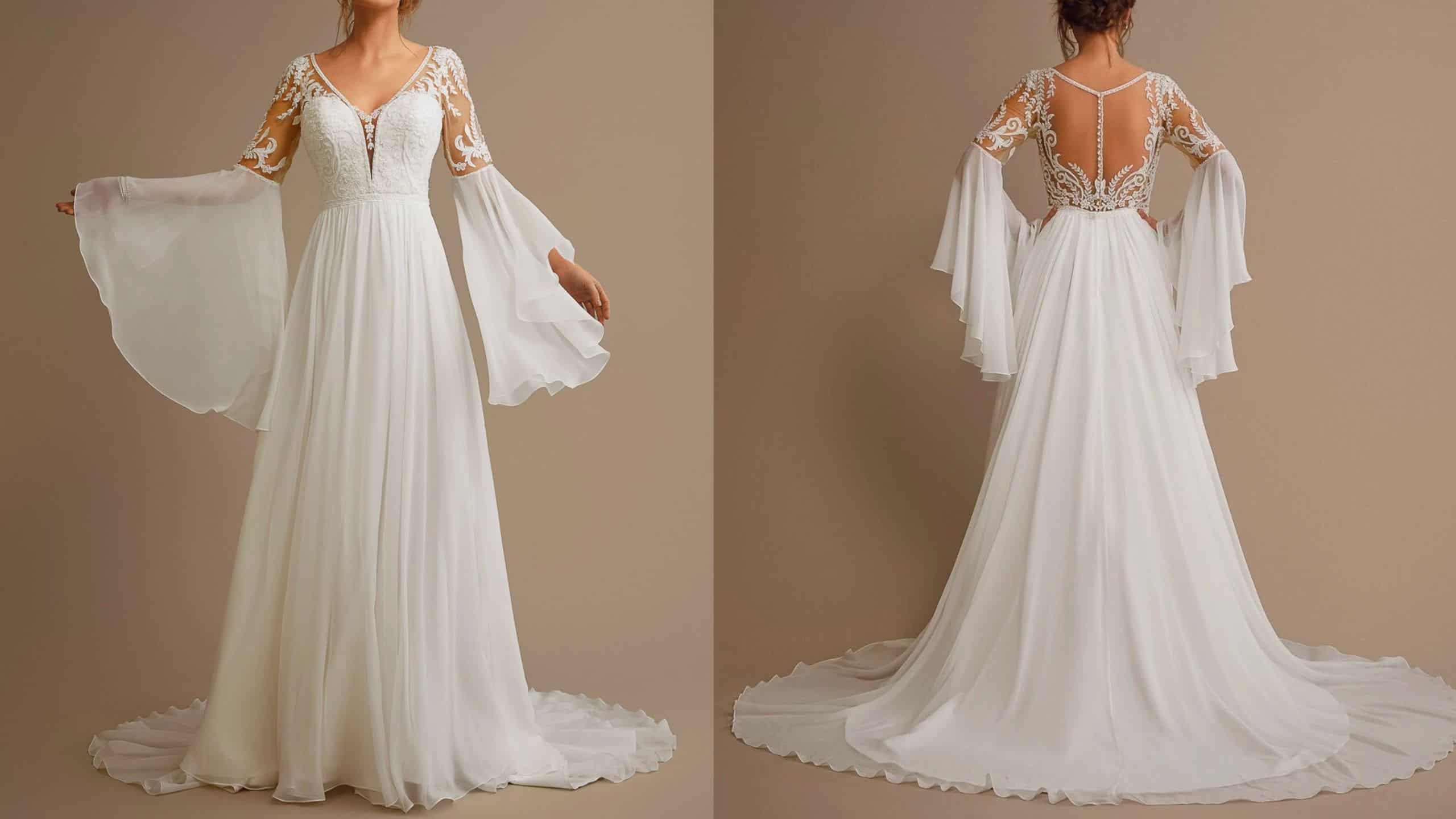 Long Bell Sleeve Ivory Lace Wedding Dress