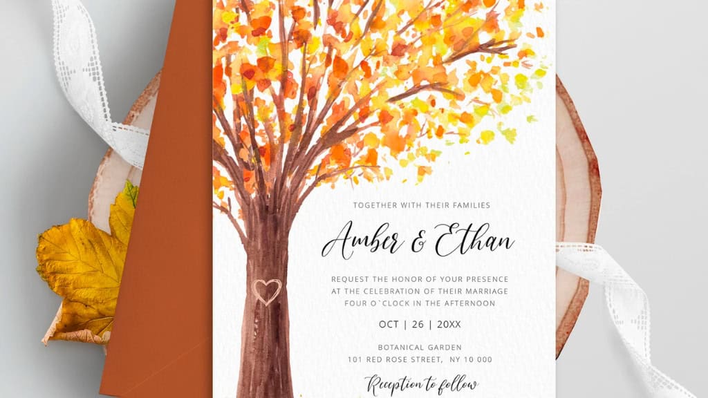 Rustic Fall Tree Wedding Invitation Template