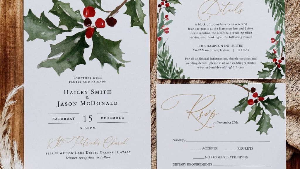 Christmas Holly Wedding Invitation Template
