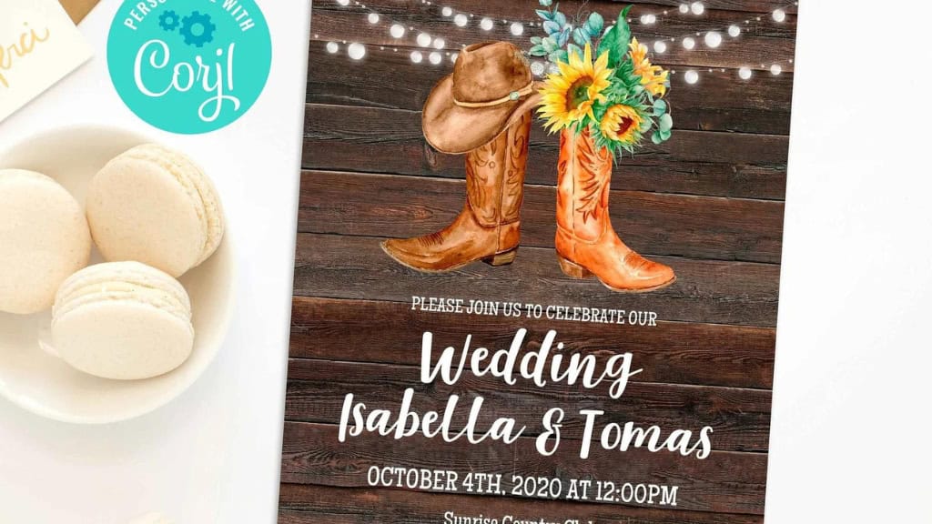 Country Western Boots & Sunflower Wedding Invitation