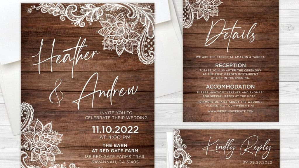 Barn Rustic Lace Wedding Invitation Set