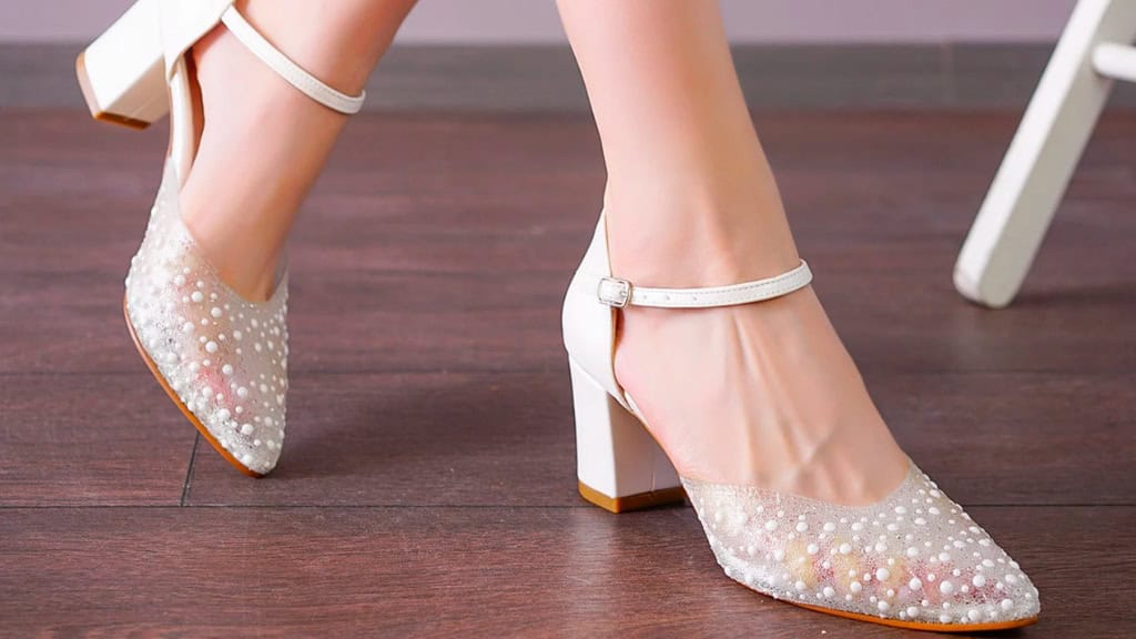 Thick Heeled Pearl Embroidered Wedding Shoes