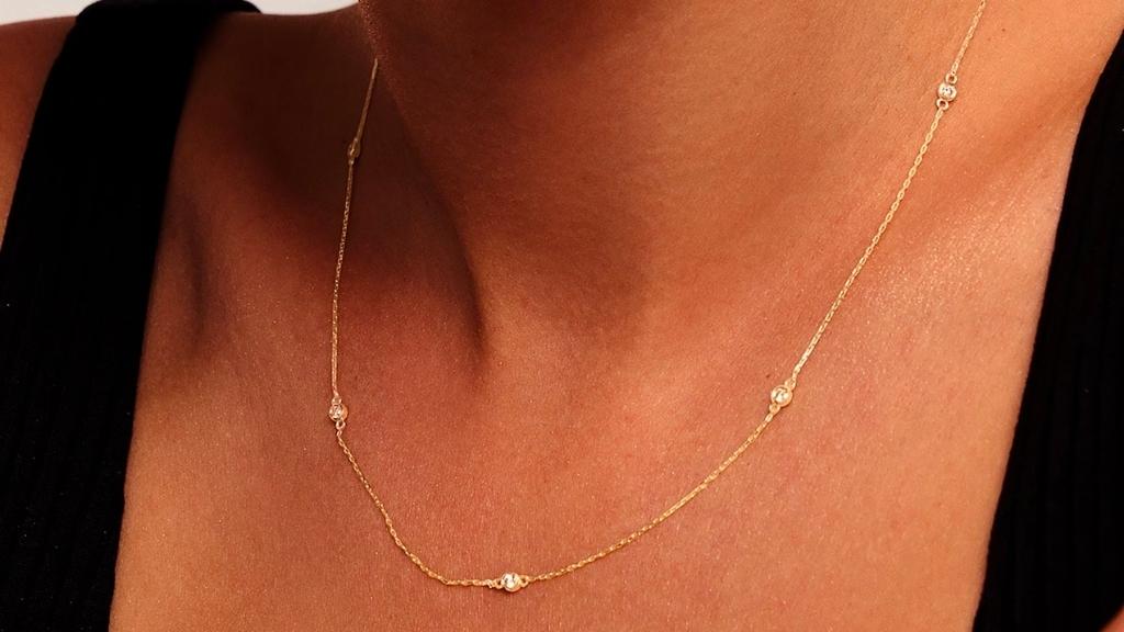 14k Gold Diamond Station Necklace