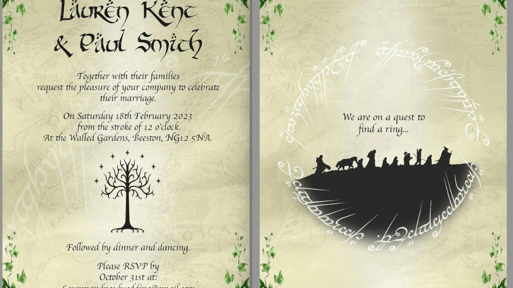 Lord of the Rings Wedding Invitation Template