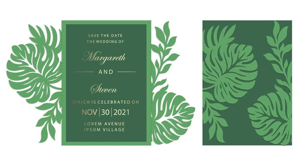 Tropical Monstera Leaves Gate-Fold Invitation