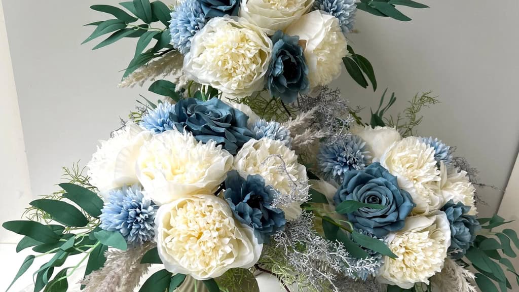 Dusty Blue Wedding Bouquet with Pampas Grass
