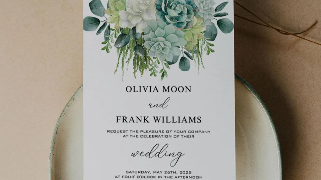Elegant Watercolor Succulent Wedding Invitation