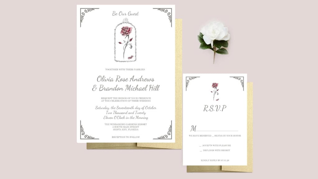 Enchanted Rose Beauty and the Beast Invitation