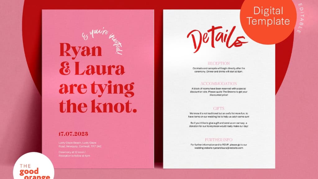 Pink and Red Wedding Invitation Template