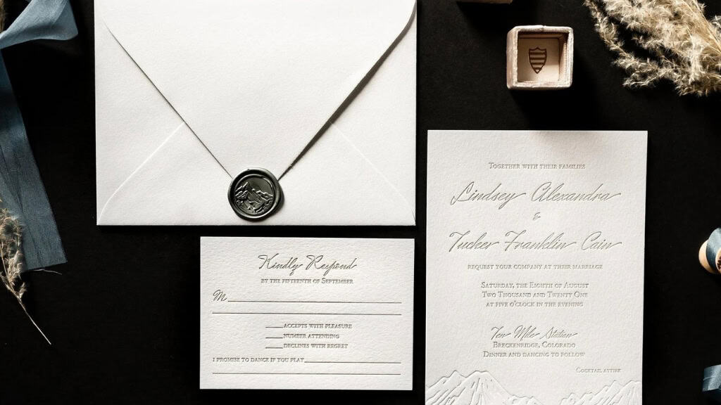 Letterpress Mountain Wedding Invitation