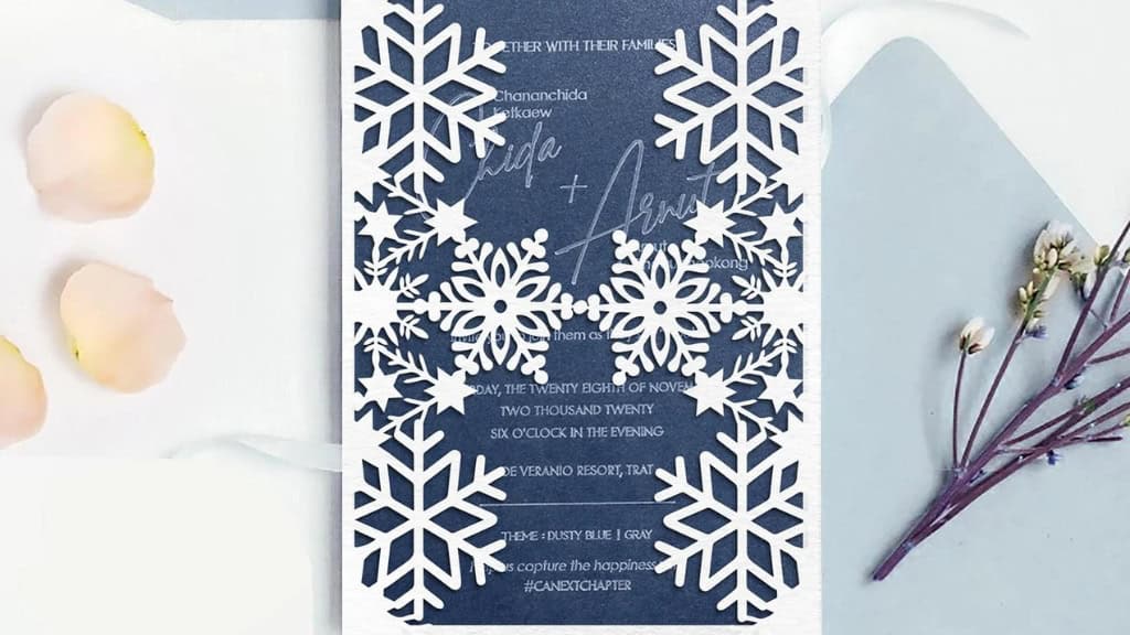 Snowflake Winter Gate-fold Wedding Invitation