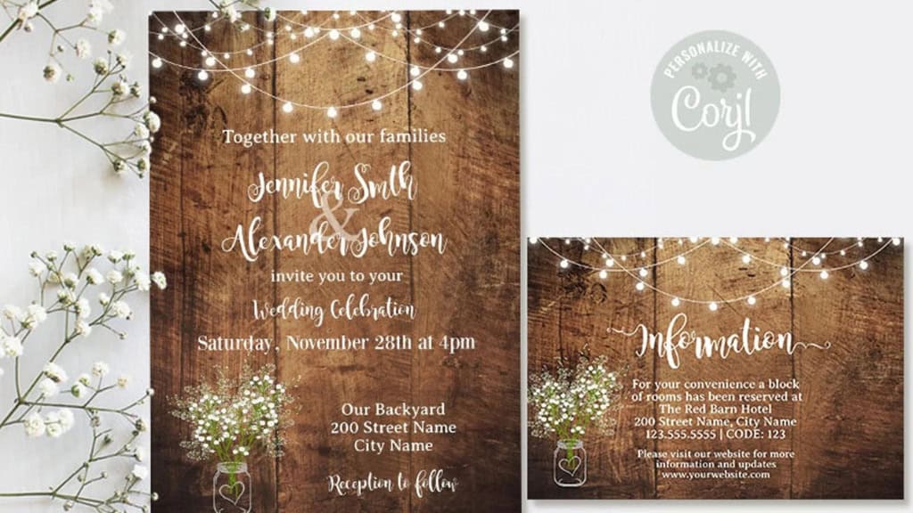 Mason Jar String Lights Wedding Invitation