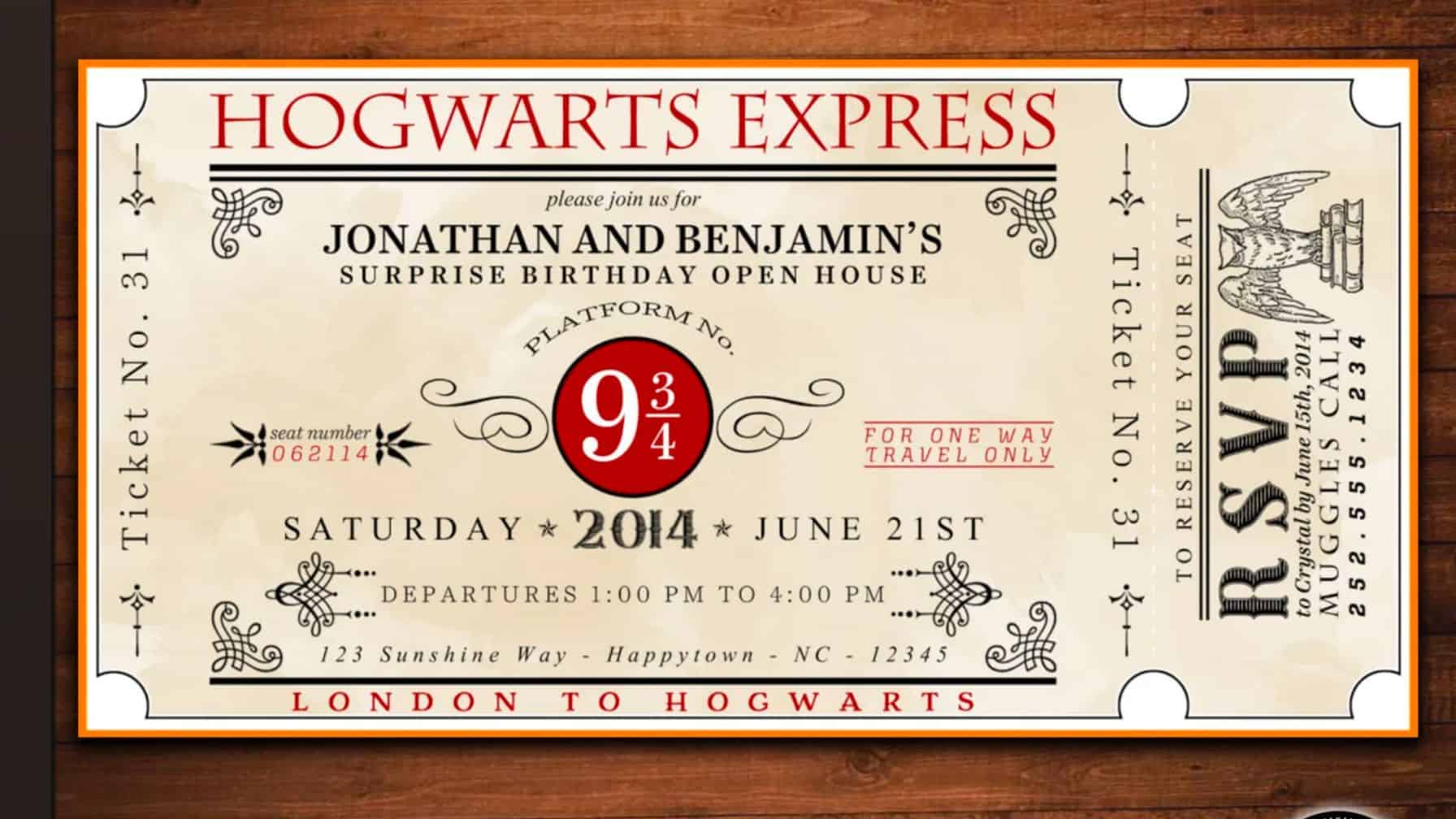 Printable Wizard Train Ticket Invitation