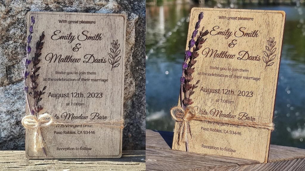 Personalized Wood and Lavender Wedding Invitation
