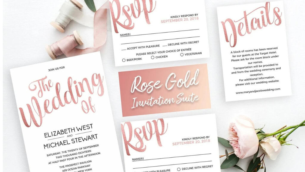 Rose Gold Calligraphy Wedding Invitation Suite