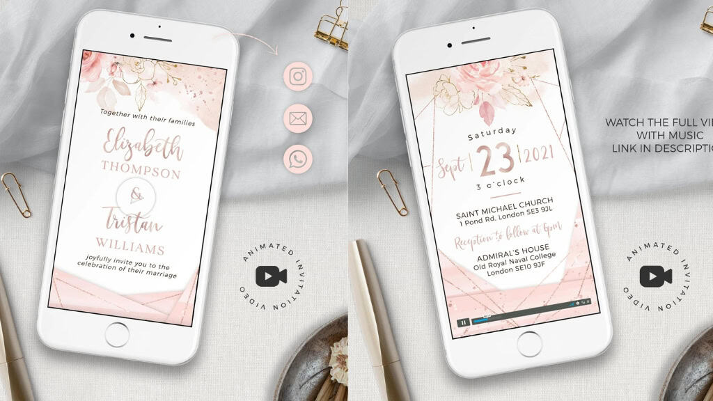 Rose Gold Animated Wedding Invitation Video
