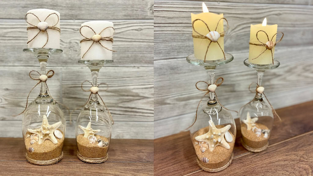 Sand and Seashell Glass Candle Holders