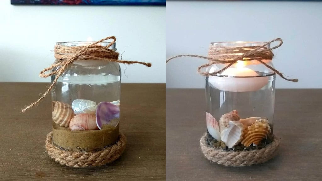 Mason Jar Candle Holder with Seashells