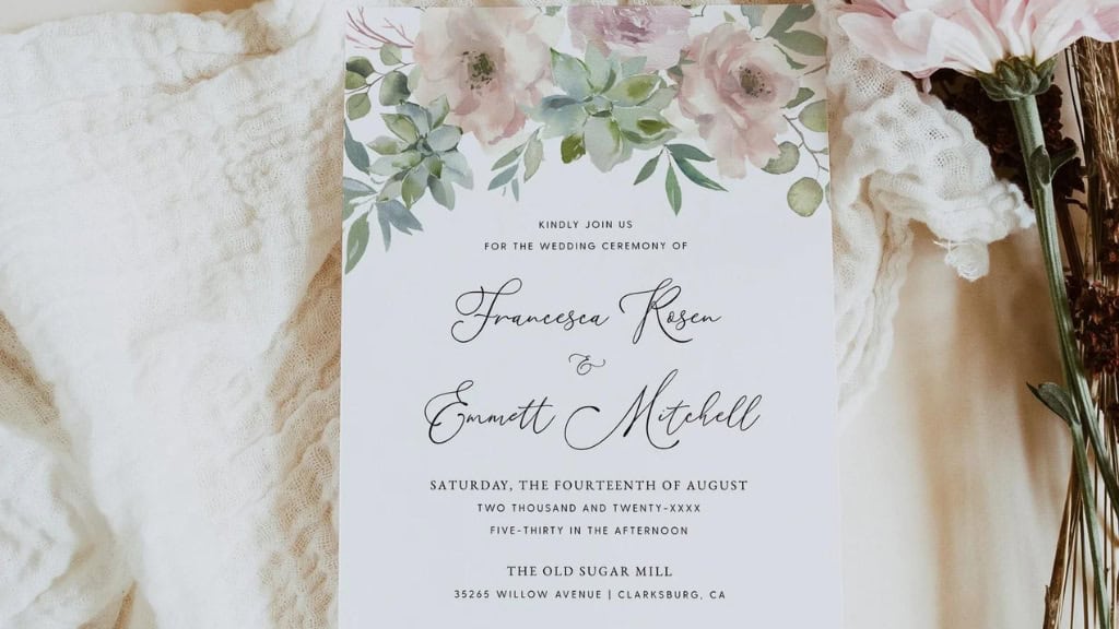 Floral Succulent Wedding Invitation Template