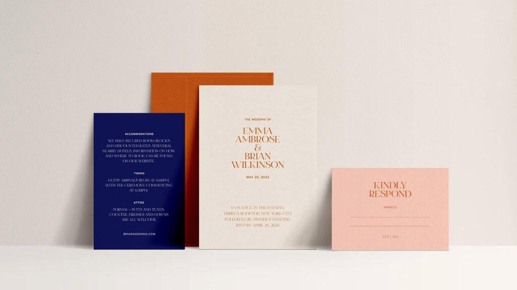 Terracotta and Navy Modern Wedding Invitation