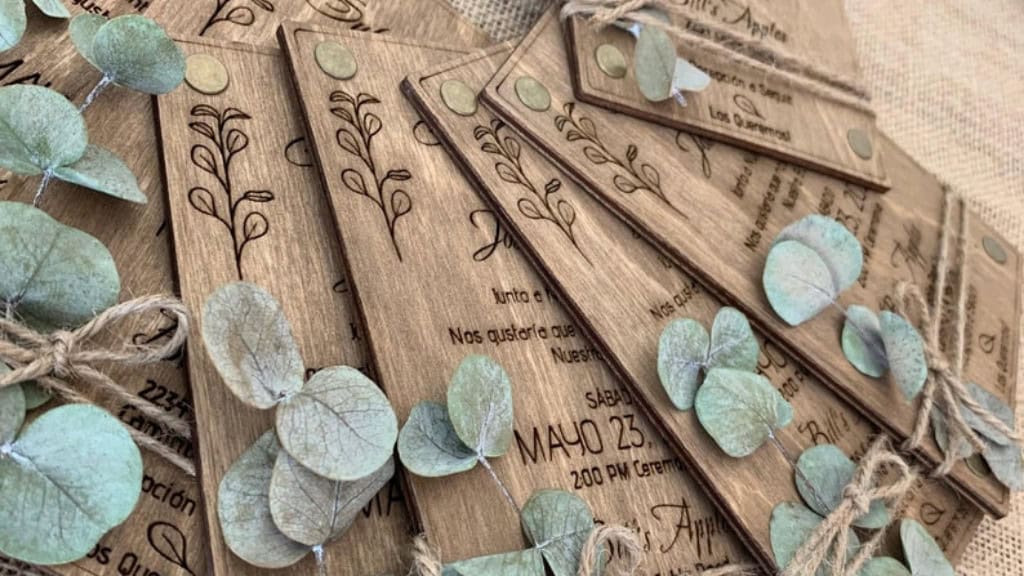 Eucalyptus Wooden Wedding Invitation Suite
