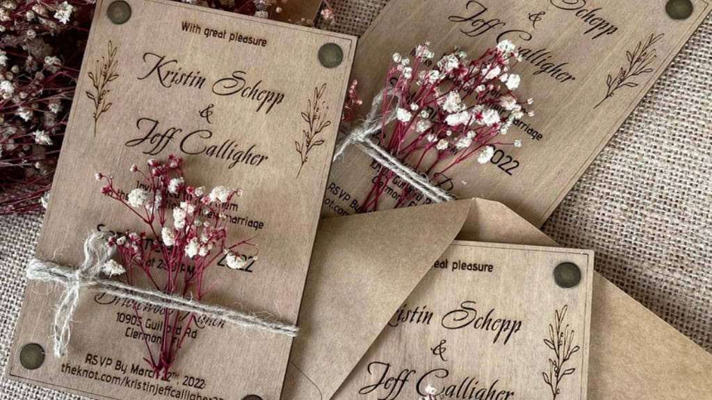 Floral Real Wood Wedding Invitation