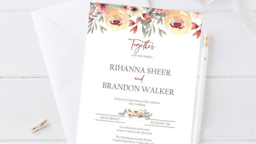 Rustic Autumn Floral Wedding Invitations