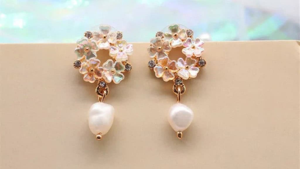 Flower Chrome Pearl Drop Earrings