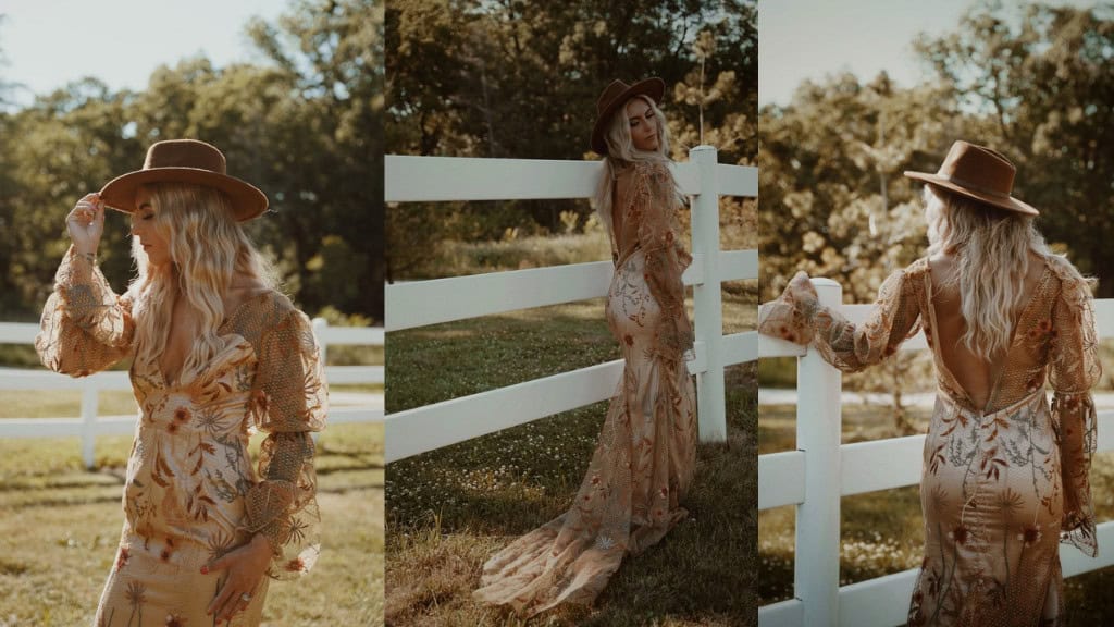 Bohemian Wedding Dress with Golden Lace