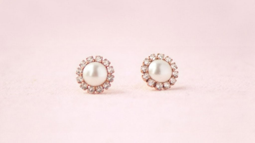 Halo Pearl Stud Earrings with Crystal Accent