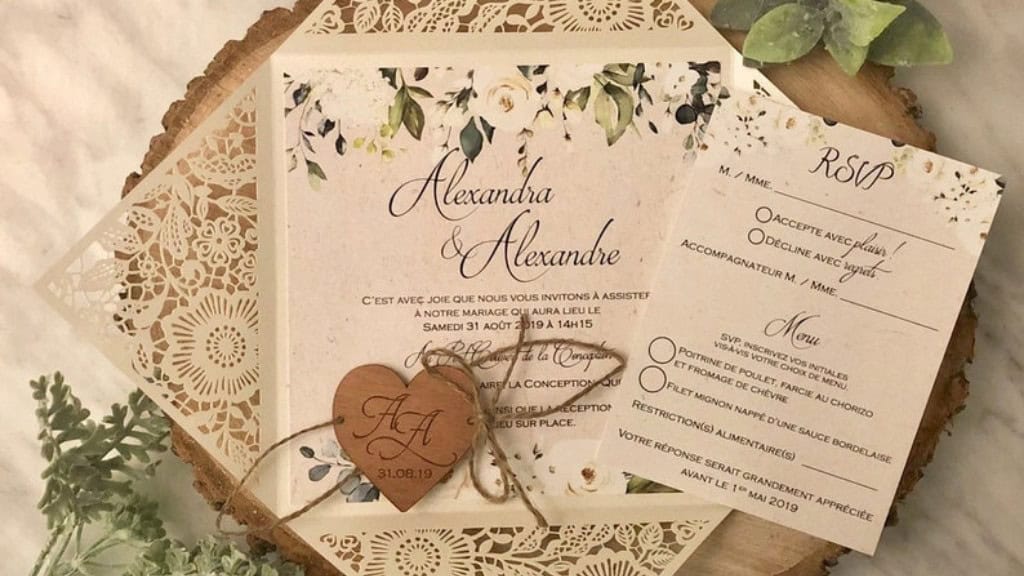 Ivory Rustic Laser Cut Wedding Invitation
