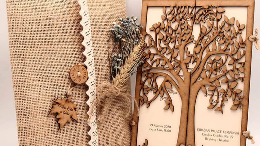 Laser Cut Wedding Card with Burlap Envelope
