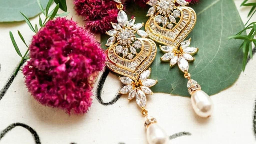 Gold Wedding Earrings 3 Inch Length