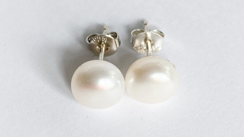 Real Pearl Stud Earrings with Silver Posts