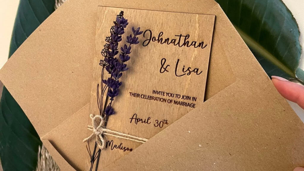 Wood & Lavender Custom Wedding Invitation