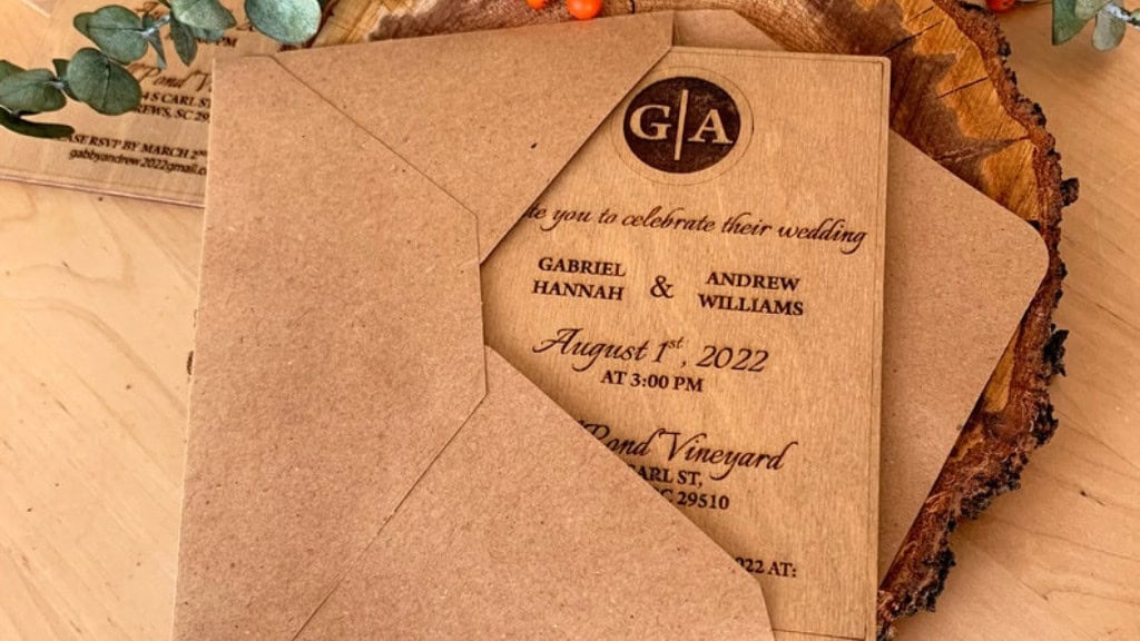 Wooden Monogram Wedding Invitations