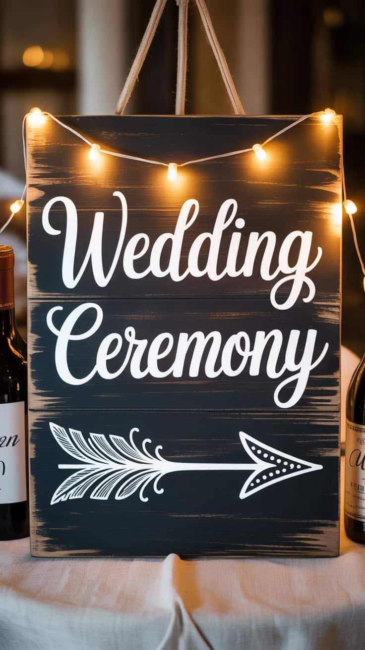 a rustic wedding sign painted on a weath QdBZ3D7ERqW2IoVaV4RnDQ 1yylRvUCSRqkWYAems8qkQ 1
