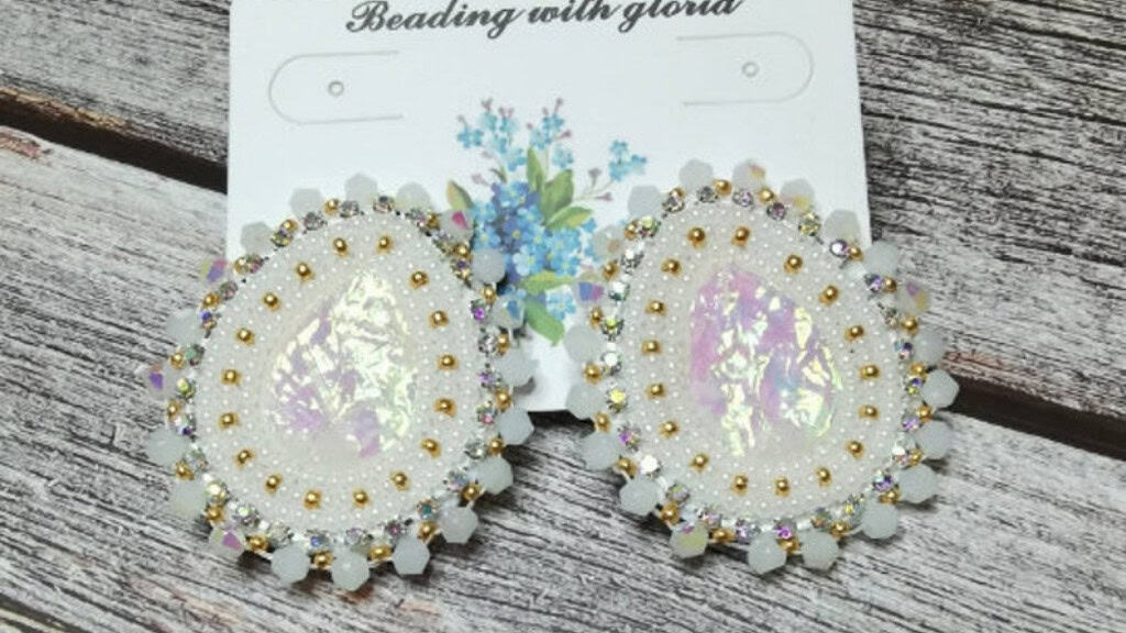 Beaded Wedding Earrings with Crystal Rhinestones