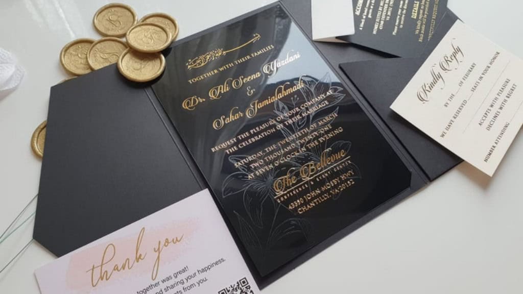 Black Acrylic Customizable Wedding Invitations