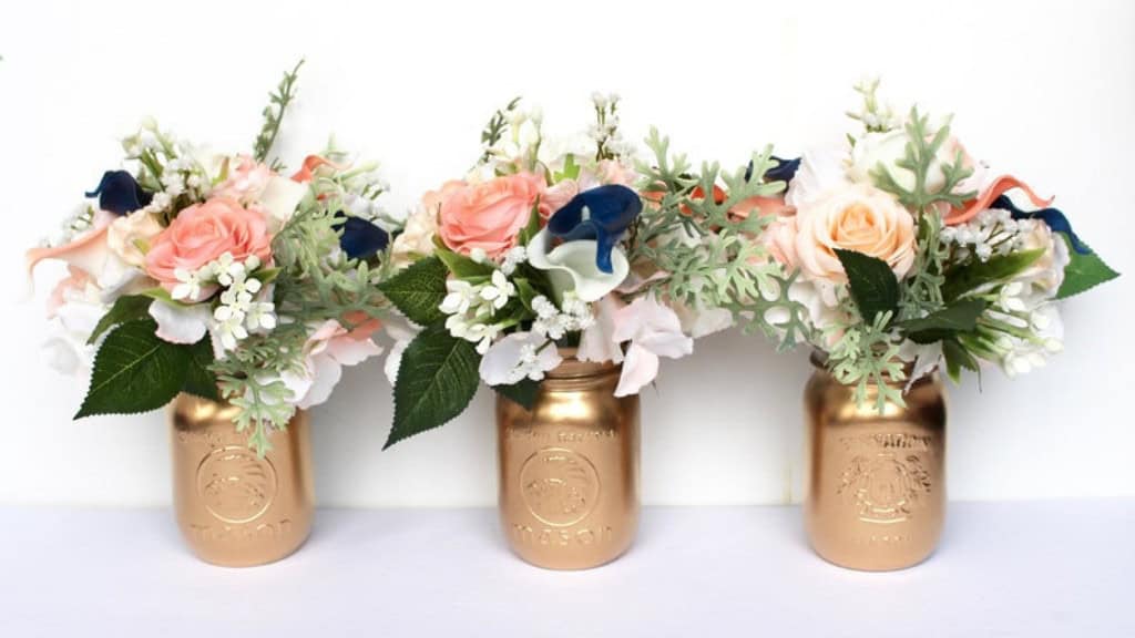 Navy and Coral Wedding Centrepiece