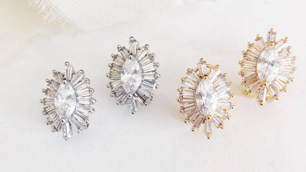 Vintage Diamond Stud Wedding Earrings