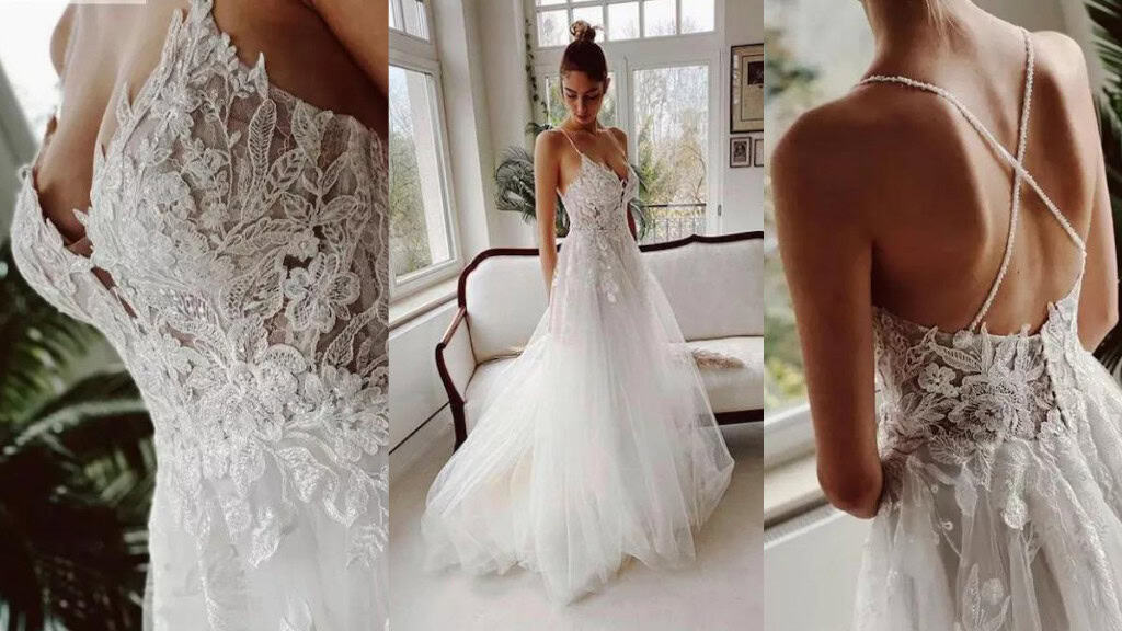 Boho A-Line Floral Applique Wedding Dress