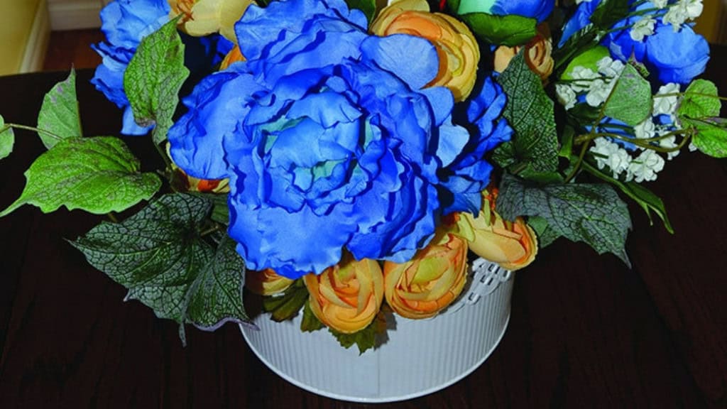 Electric Blue and Orange Faux Floral Arrangement