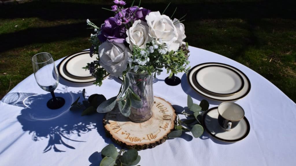 Laser Engraved Wood Slice Centerpiece