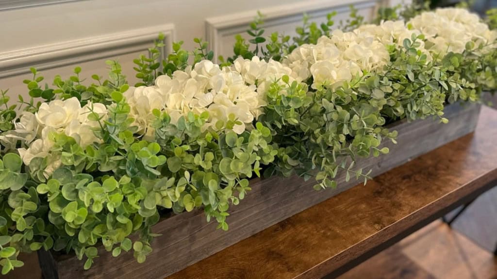 Hydrangea & Eucalyptus Wooden Planter Box