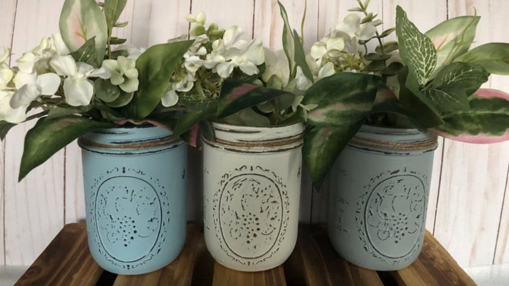 Mason Jar Vase Set with Painted Finish
