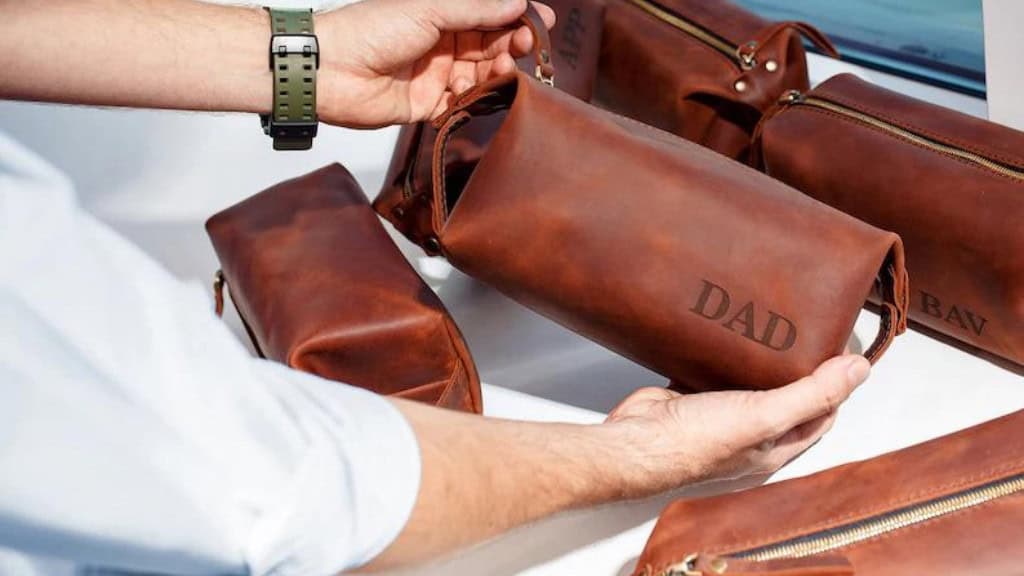 Personalized Leather Groomsmen Toiletry Bags Set