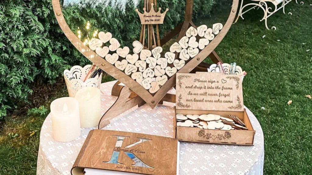 Hearts Wooden Wedding Guest Book