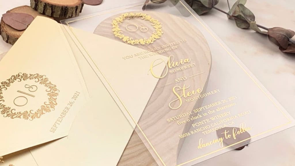 HandmadesbyTroy Gold Foil Acrylic Invitations